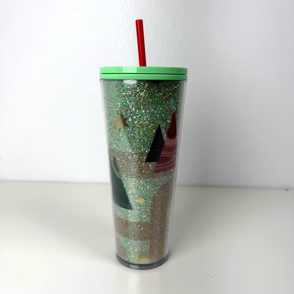 New Starbucks 2020 Green Glitter Christmas Tree Holiday Tumbler 24 oz